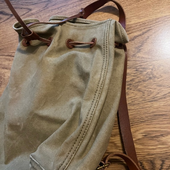Madewell Olive Green cotton canvas Backpack brown leather detail main image 15